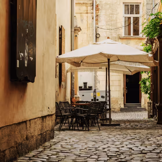 a secluded street in the armenian quarter of lviv old town